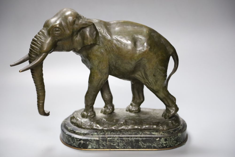 Alfred Barye (French, 1839-1882). A patinated bronze Elephant d’Asie, height 12.25in.